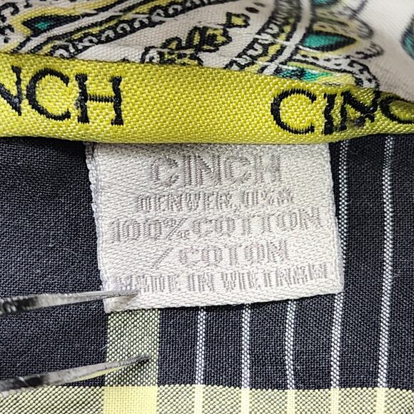 Cinch Shirt Mens XL Black White Yellow Plaid Long Sleeve Flip Cuff Button Down - Picture 9 of 12